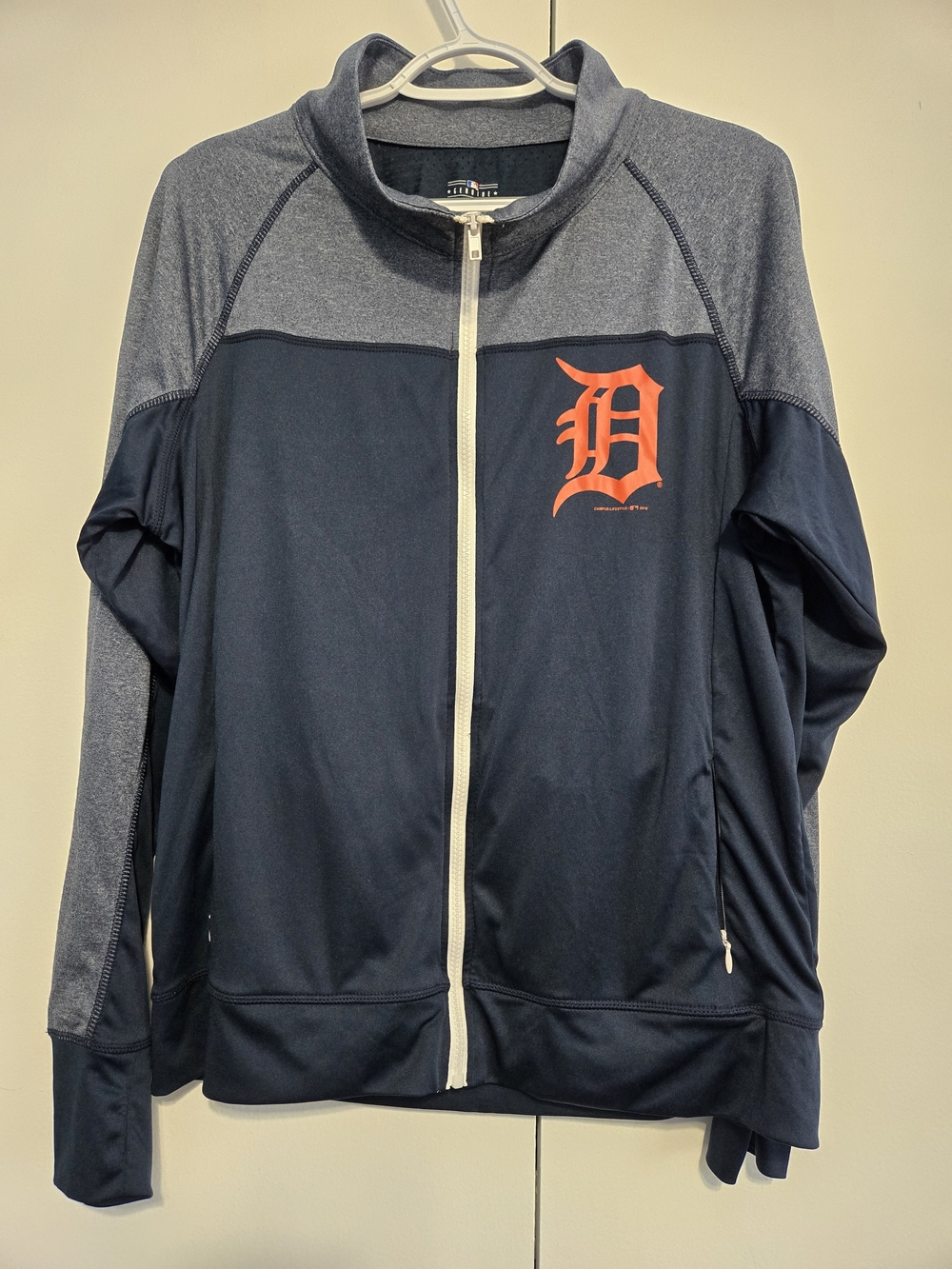 Detroit Tigers MLB Track Jacket Women's Large Full Zip Athletic Navy Gray